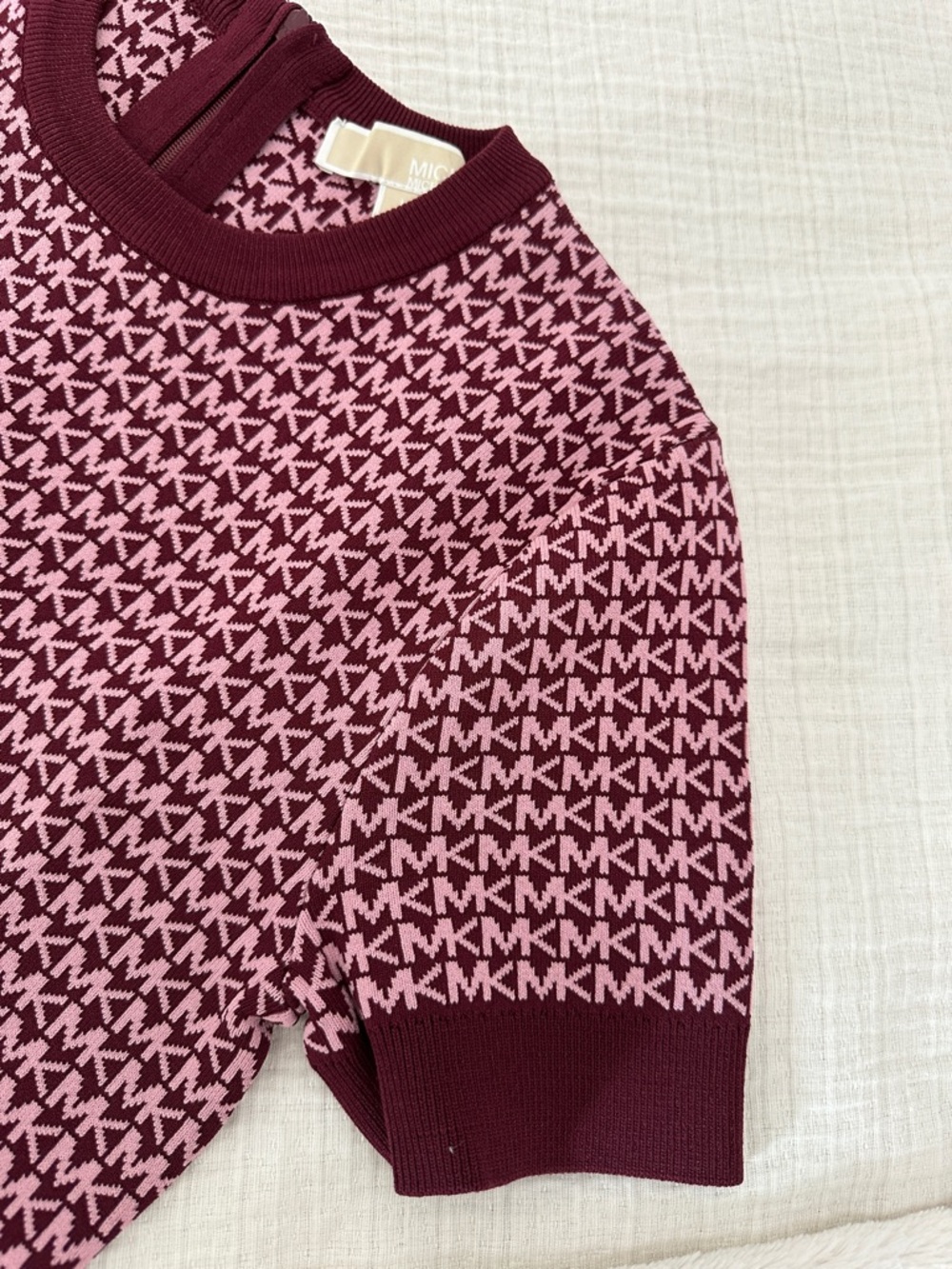 Michael Kors Burgundy and Pink Short-Sleeve Knit Logo Dress - Picture 3 of 7